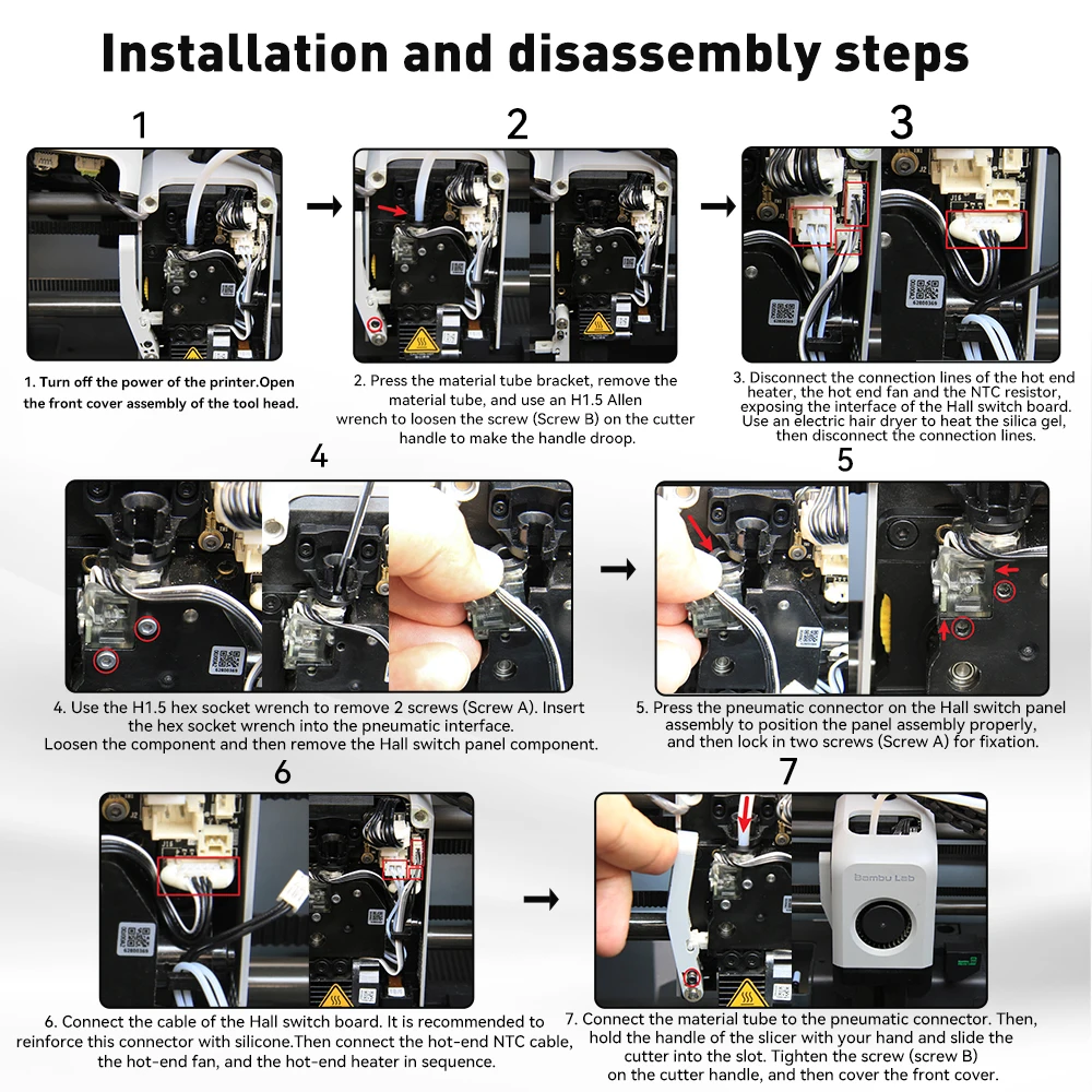 For Bambu Lab X1 P1 4mm 3D Printer Hall Switch Connector Extruder Filament Sensor P1 Series 3D Printer Update Replace Accessory