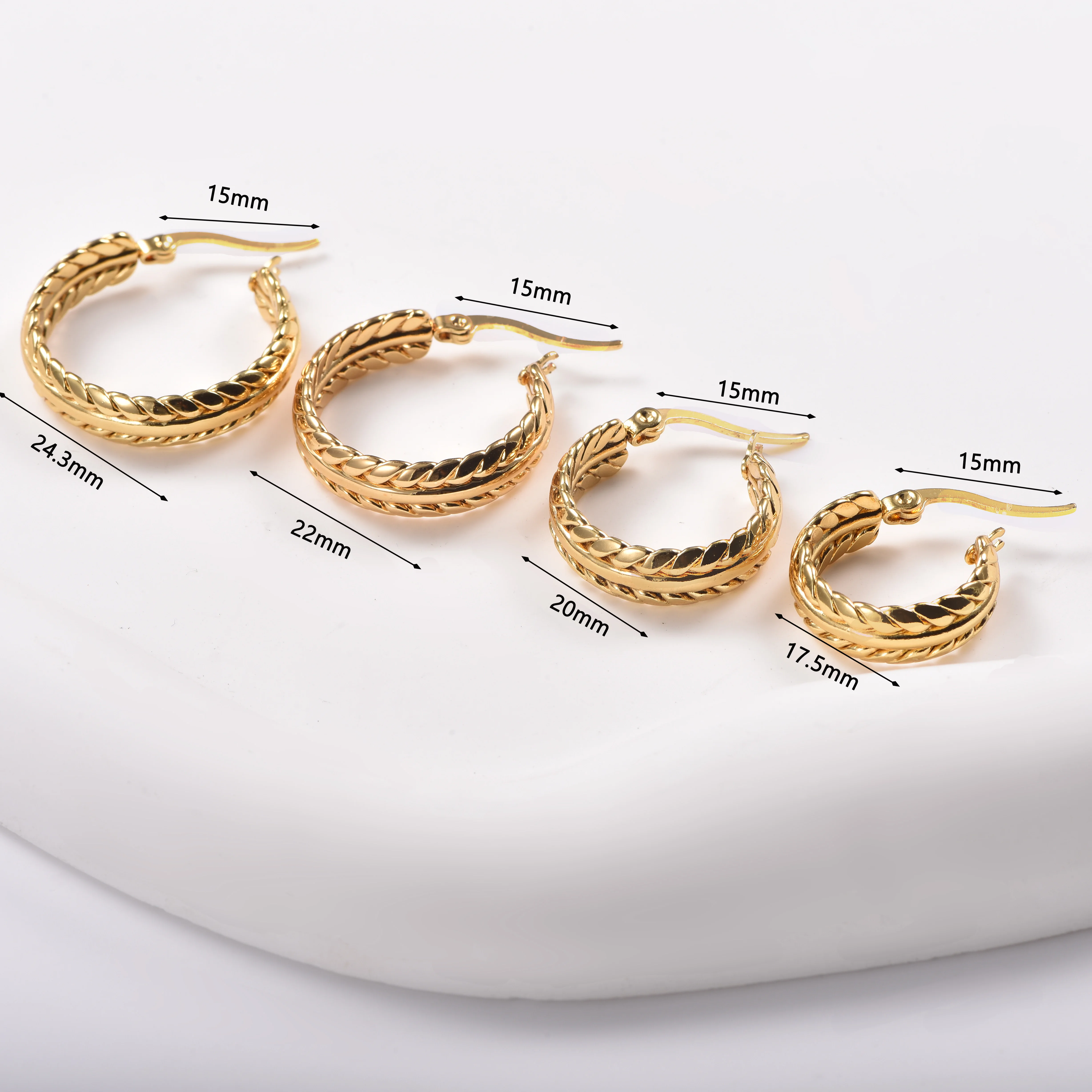Edelstahl Twist-Creolen für Damen, 18K vergoldet, geflochtener Kreis, Ohrschmuck – Detail 1