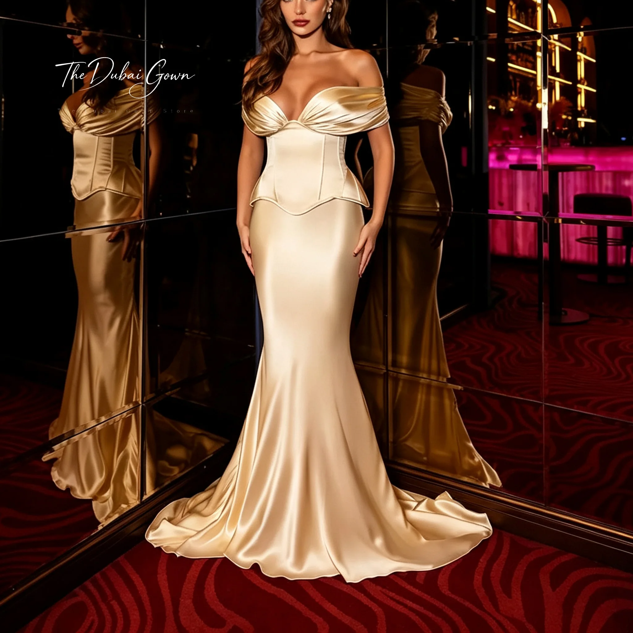 Light khaki strapless mermaid-style ball gown with beaded embroidery and a fishtail hem perfect for formal occasions and partie