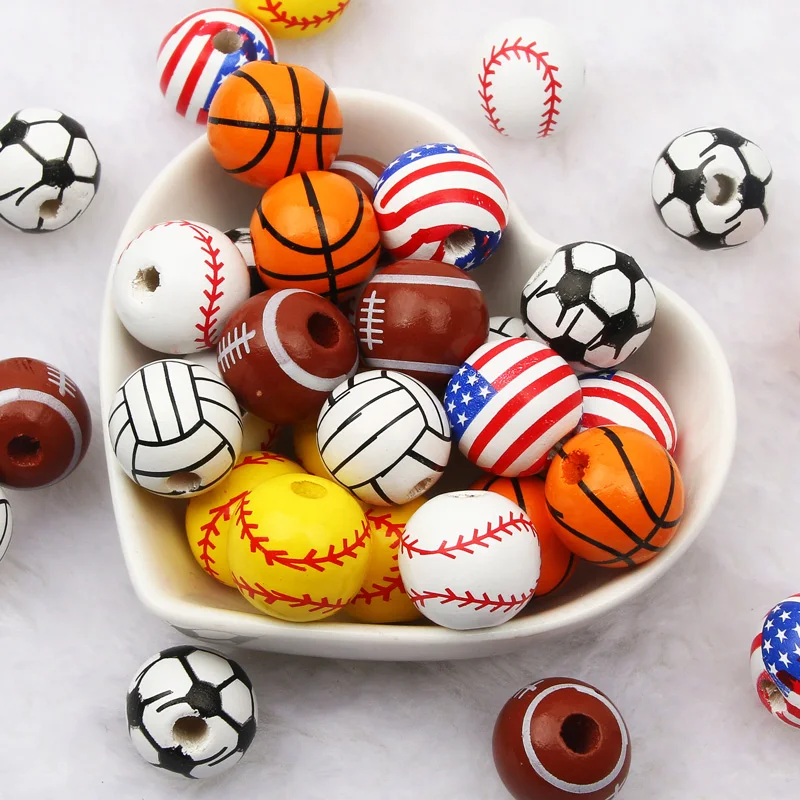 10pcs/lot 16mm Football Loose Beads Natural Wood Beads Round Ball Spacer Beads For Jewelry Making Charm Diy Bracelet Accessories