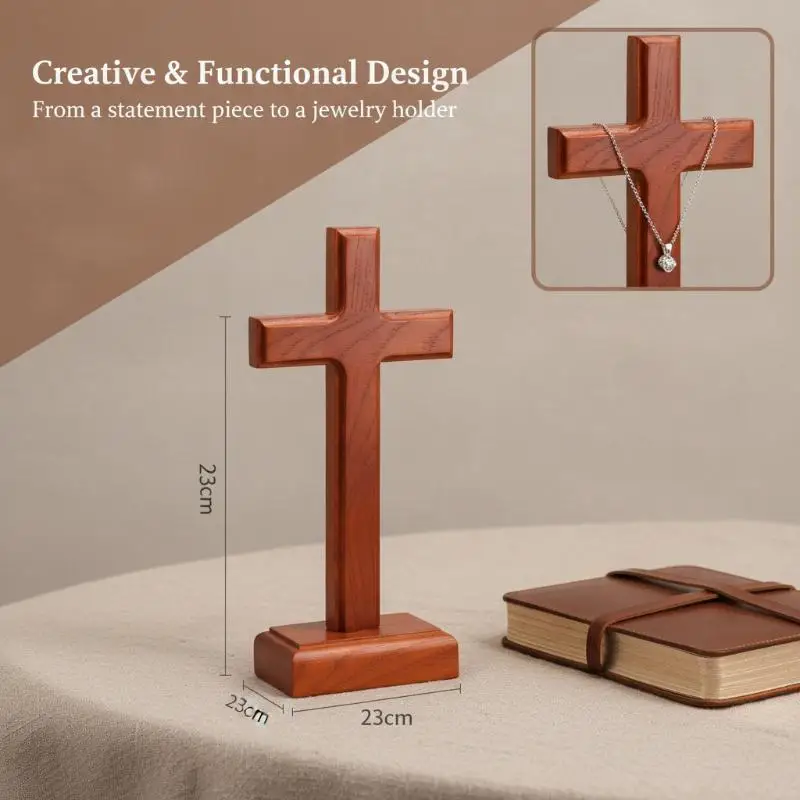 2-in-1 Vintage Holzkreuz Kruzifix Deko Doppelfunktion Religiöses Ornament für Eingangsbereich Wohnzimmer Wand- und Tischaufstellung – Detail 5