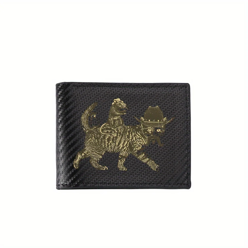

Cowboy cat riding rodent,bird watching Men's Wallets Simple Business Modern Stylish Printing Design Gifts For Father Boyfriend C