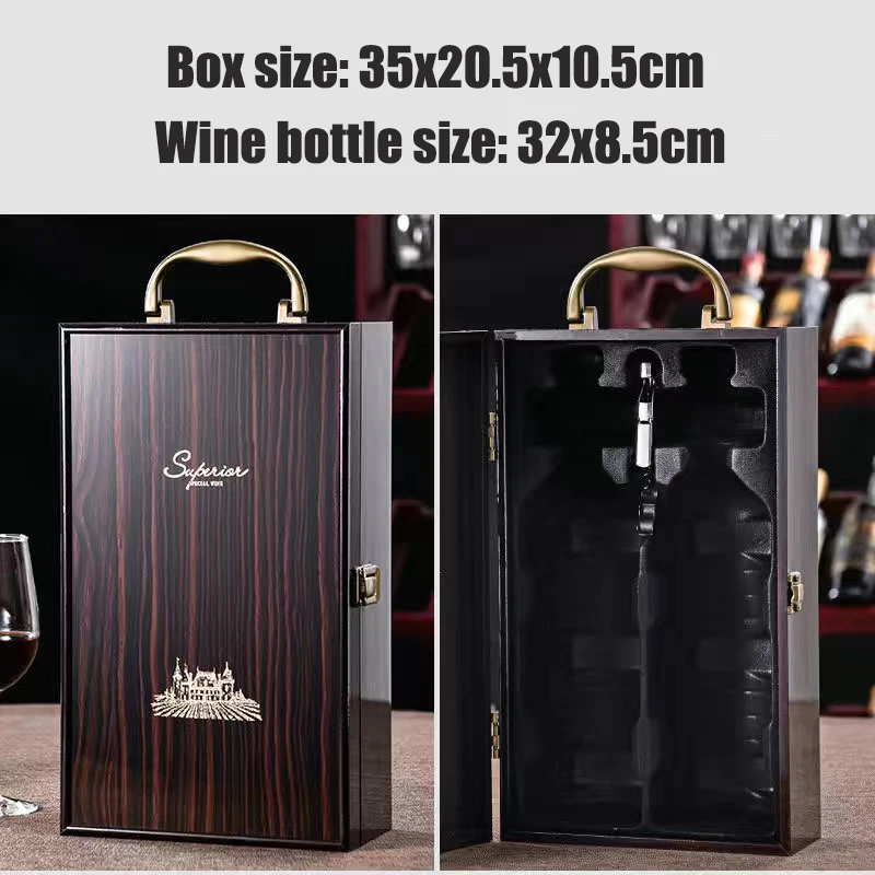 Doppia scatola in pelle bottiglia di vino manico di lusso organizzatore in legno regalo supporto in legno per 2 Champagne rosso