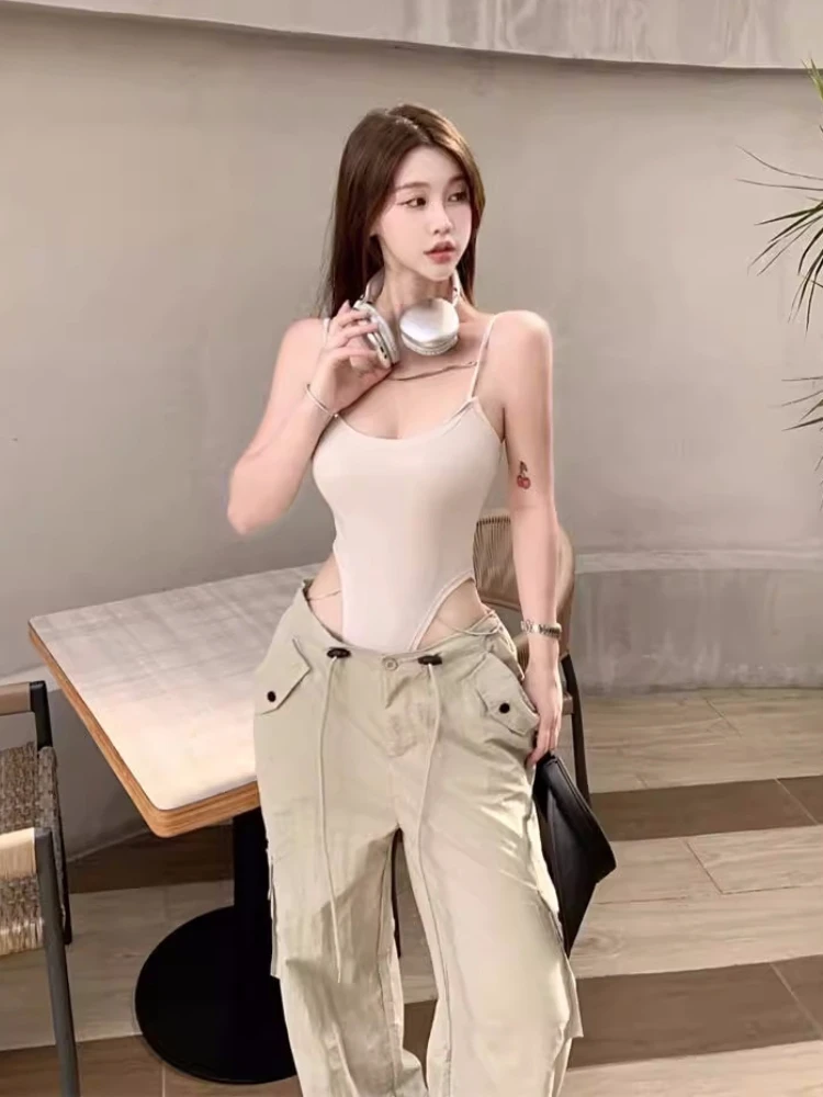 Y2k Clothing Jumpsuits Women Tank Top Slim Stretch Jumper Streetwear Sleeveless T-shirt Bodysuit Sexy Lingerie Aesthetic Clothes
