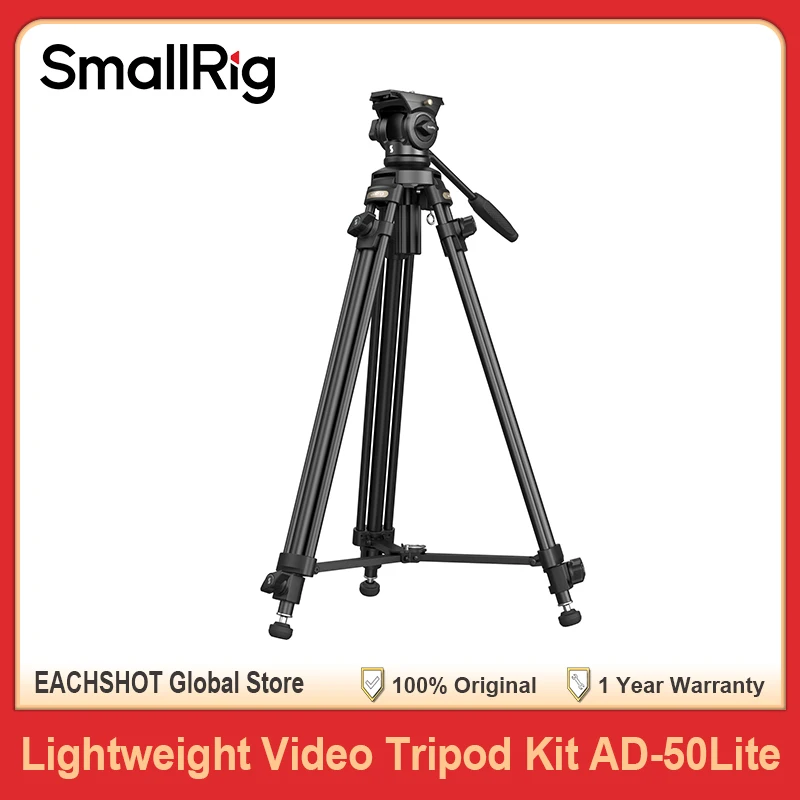Kit de tripé de vídeo leve SmallRig AD-50 Lite para câmera de filmadora, com carga de até 5 kg e placa QR, corda de elevação de cabeça fluida de 360°