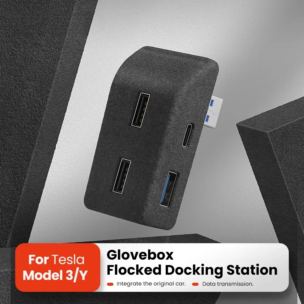 For Tesla Model 3 Y Highland Juniper 2021-2025 Glove Box Flocking USB HUB Adapter Quick Charger Car Accessories