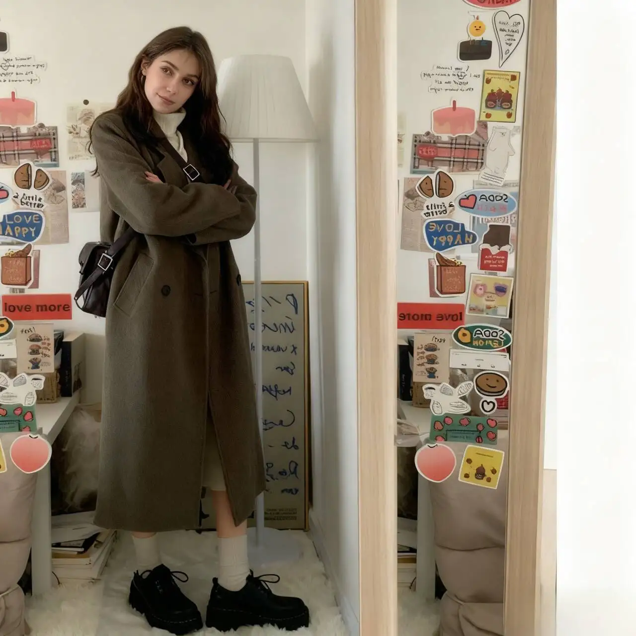 Płaszcze damskie z mieszanki wełny, wełniany płaszcz w kolorze beżowym, jesienny tweed, blokowanie kolorów, zapinany na zamek, krótki, stójka, rękawy balonowe, jednostronny.