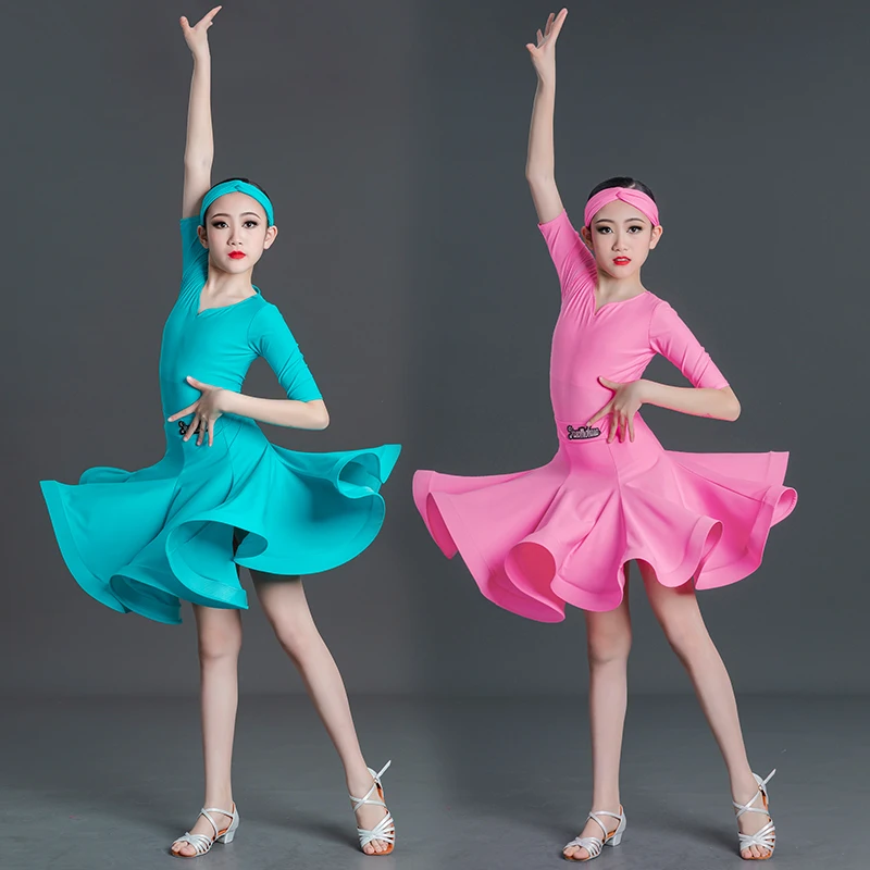 Primavera y verano, trajes de baile latino para niños y niñas, trajes de competición profesional, faldas oscilantes grandes, disfraces de actuación