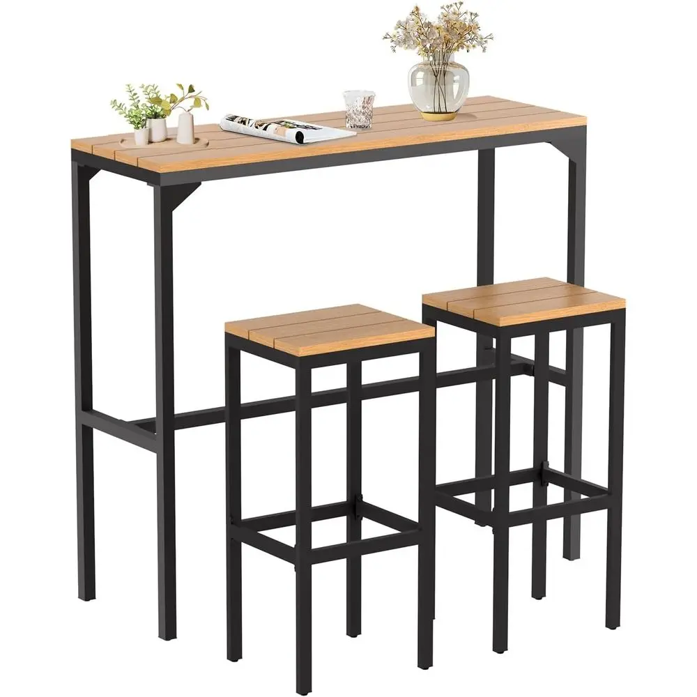 

3-Piece Outdoor Bar Set, Patio Bar Height Table and Chairs Set 47" Rectangular Pub Height Bar Table with 2 Stools Patio Pub