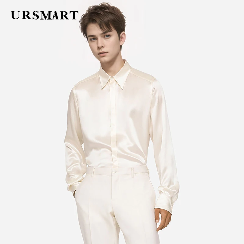 High quality silk men\'s shirts autumn new products elegant style British fashion custom mulberry silk shirts for men