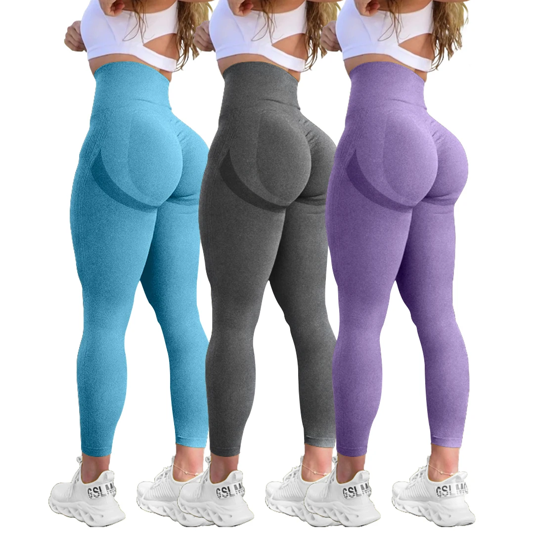 OQQ Women Butt Lifting Yoga Leggings Elastic Workout High Waist Tummy Control Ruched Booty Pants Seamless Gym Compression Tights