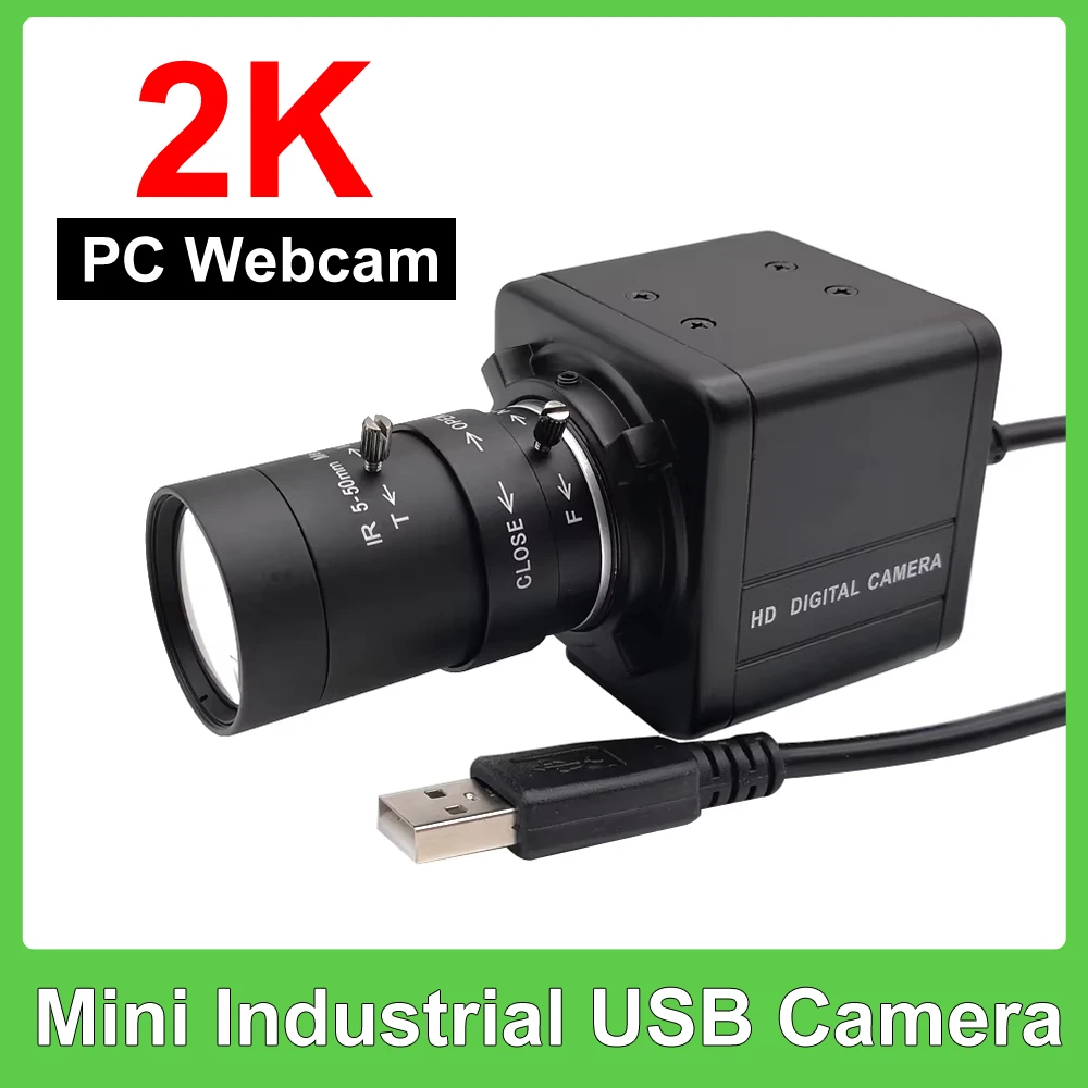 2K 4MP USB Webcam PC Camera 30fps 2560x1440 MJPG High Speed UVC BOX Camera Varifocal Zoom 2.8-12mm/5-50mm or fix 4mm 6mm Lens