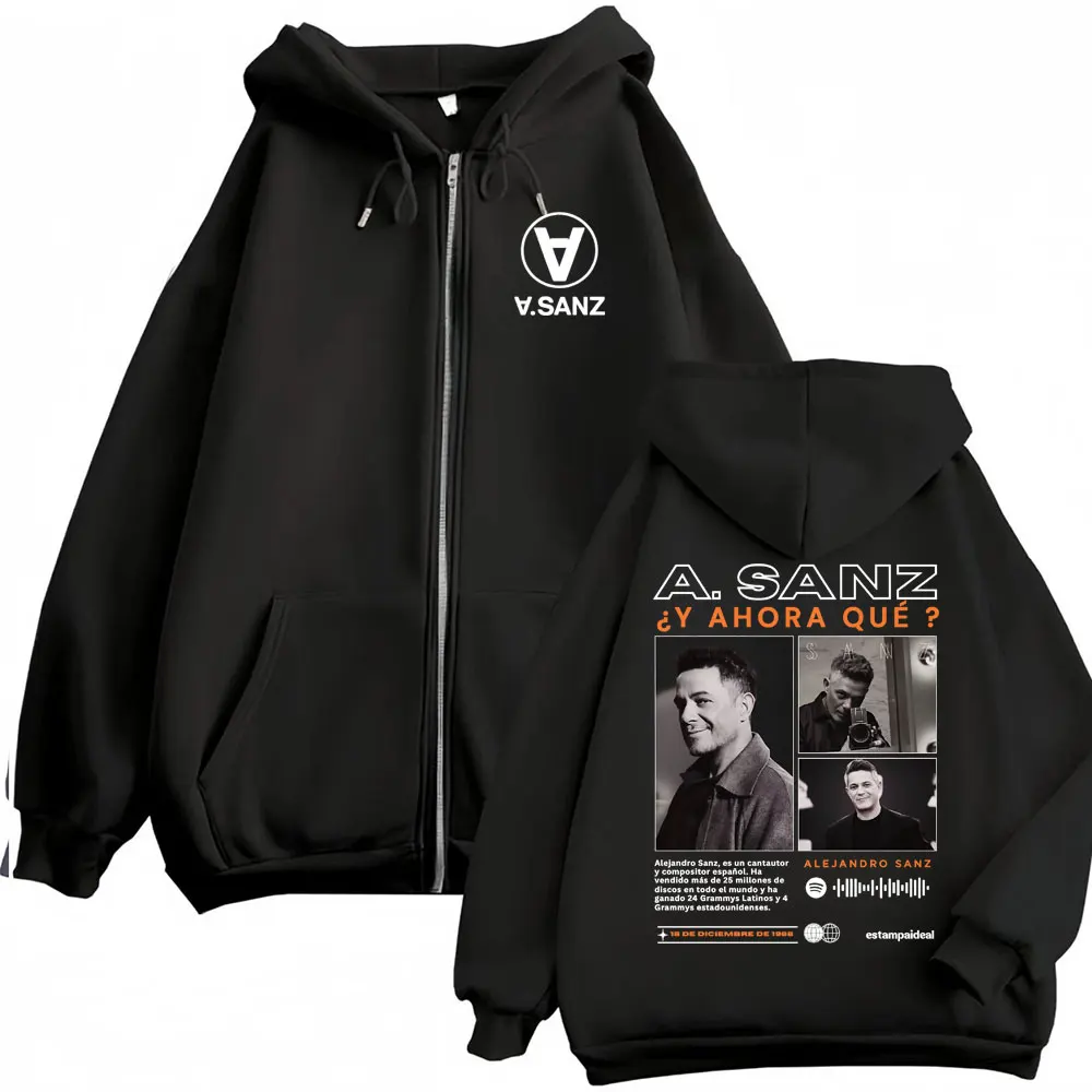 Alejandro Sanz Y AHORA QUÉ Álbum 2026 Tour Jaqueta com Zíper Masculina Harajuku Clássica Moletom Casaco Casual Solto com Zíper