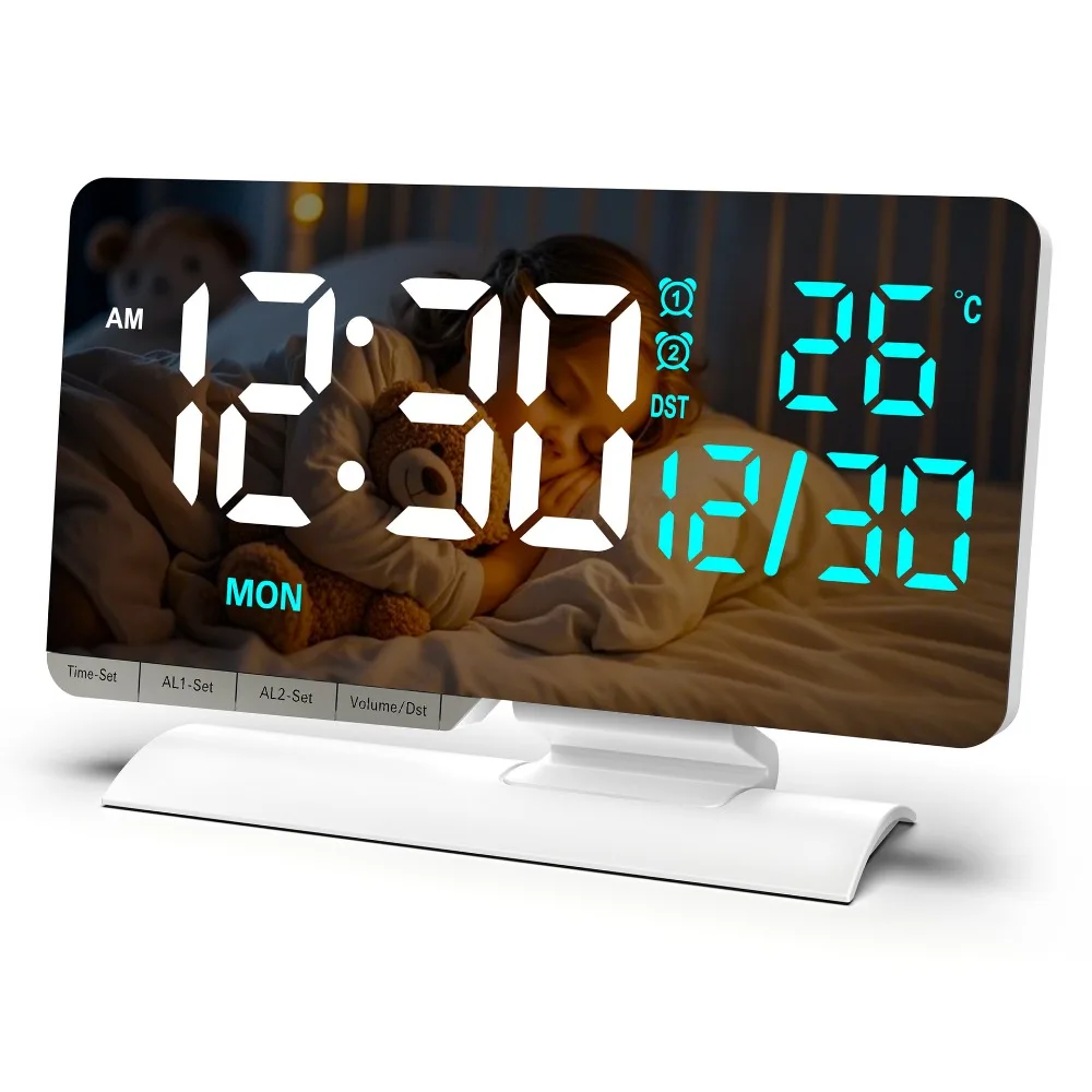 Multicolor Table Clock Large Screen Date Display Digital Desk Clock Type-C Charging Port Perpetual Calendar LED Alarm Clock