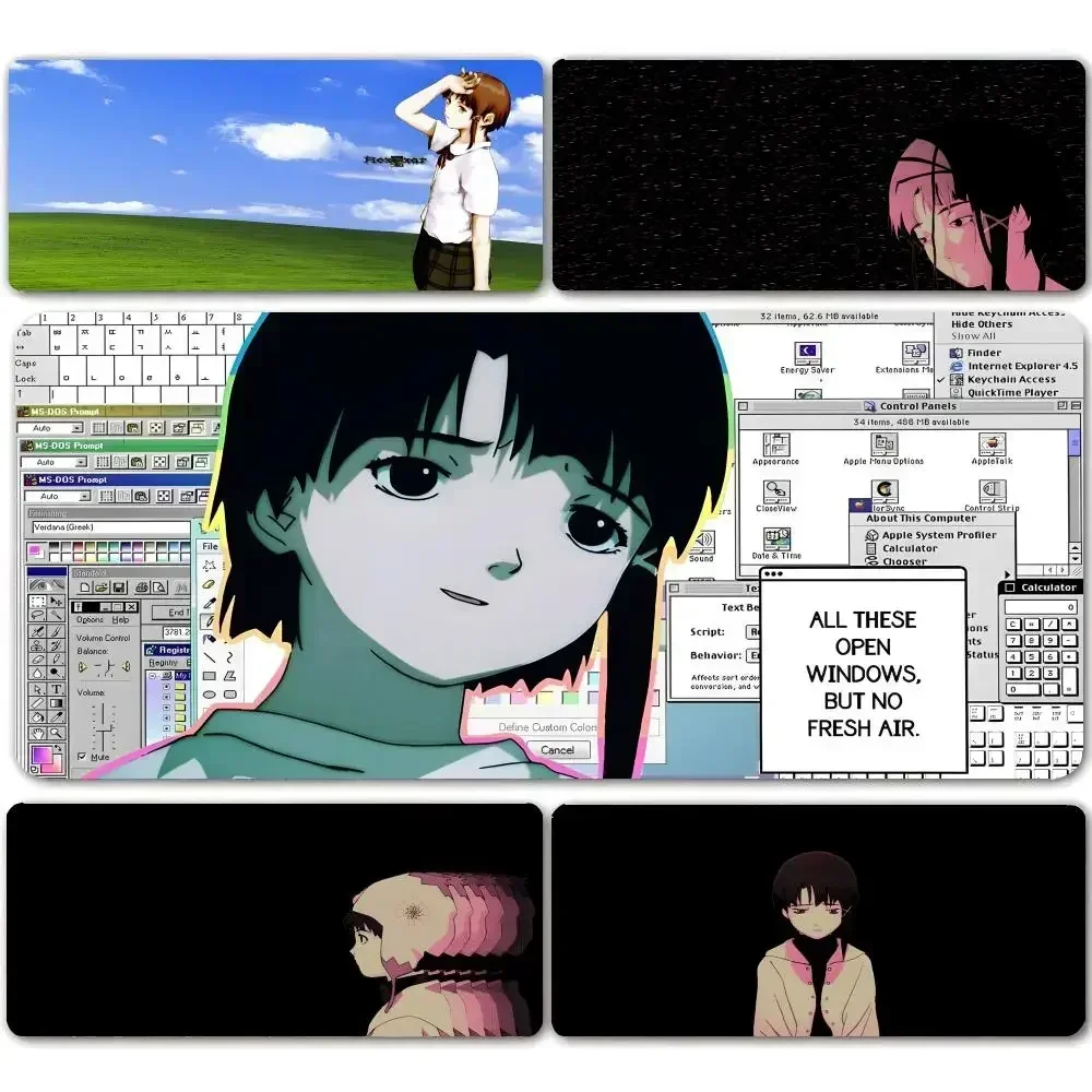 Serial Experiments Lain Cyberpunk Anime Mauspad, großes Gaming-Mauspad, LockEdge, verdickte Tischunterlage für Computer-Tastatur, Schreibtischunterlage