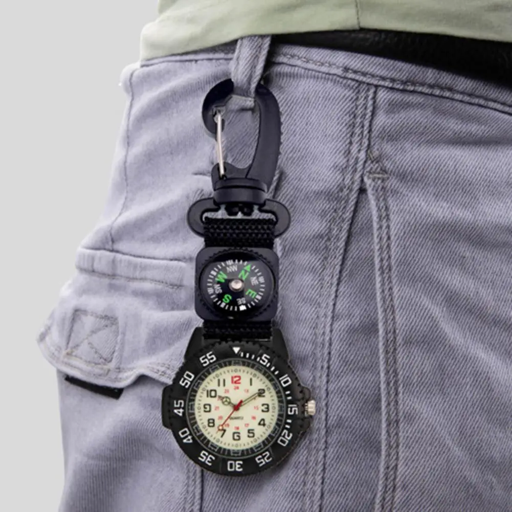 Pocket Watch Luminous Quartz Movement Compass Round Dial Watch Pocket Carabiner Clip Sports Hiking Watch For Camping 회중시계