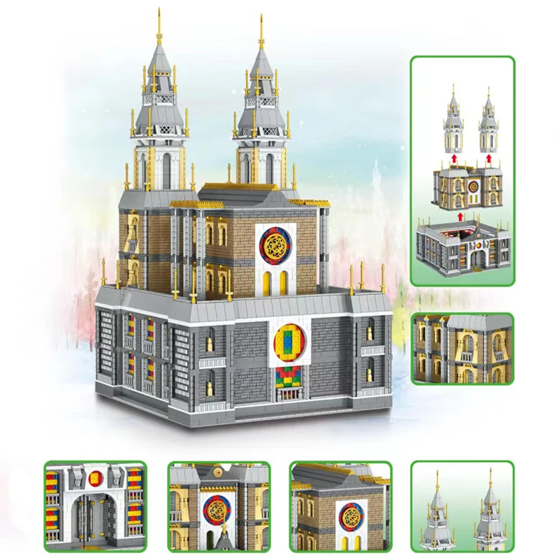 عرض الشارع كنيسة القرون الوسطى الأوروبية الجديدة بنة صغيرة قلعة الفارس وحدات الطوب الصغير لعب للطفل هدية عيد ميلاد MOC #5