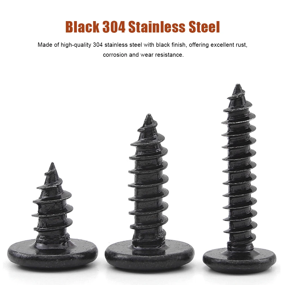 Black 304 Stainless Steel Hex Socket Head Furniture Self Tapping Screws M2 M3 M4 M5 M6 Hexagon Socket Flat Head Screws Bolt