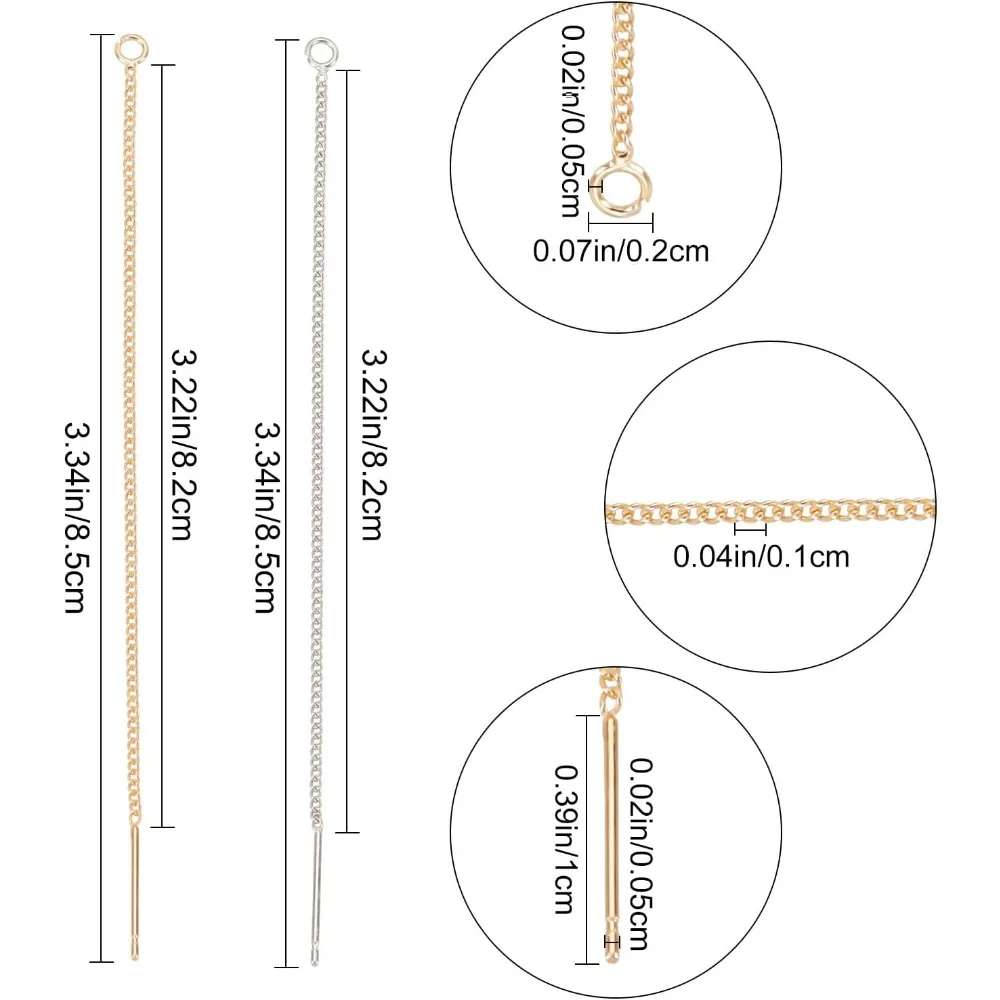 24Pcs Real 18K Gold Platinum Plated Brass Ear Threads Dangling Threader Earring Findings with 925 Sterling Silver making kit