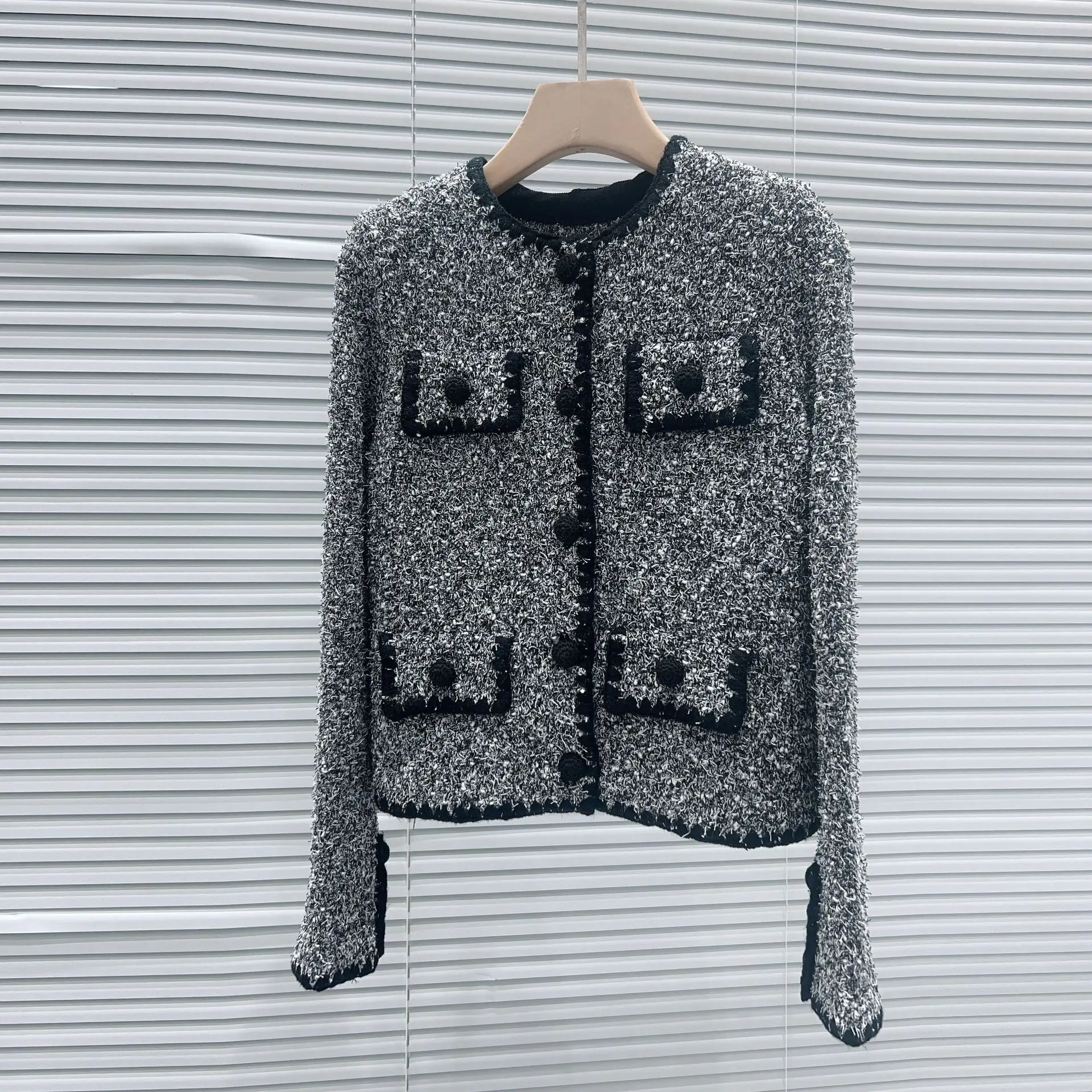 E Cárdigan Corto con Cuello Redondo Abierto, Top de Moda para Mujer, Versión de Alta Gama, Estilo Europeo, Prenda Exte...