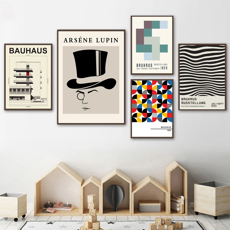 

Abstract art Bauhaus Black White Modernism Exhibition Nordic Fashion Canvas retro minimalist Painting Wall For LivingRoom Decor