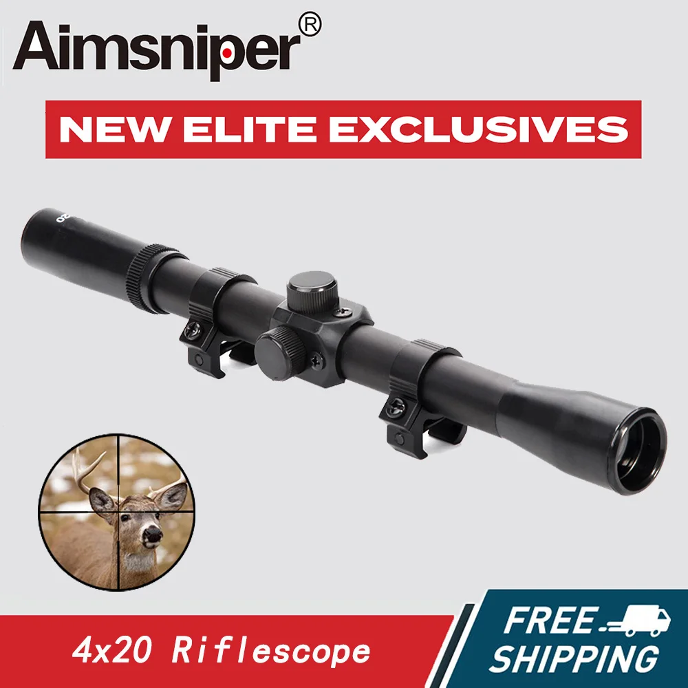 Aimsniper-Hunting 4x20 Crosshair Riflescope, Tactical Optical Reflex Rifle Scope, Telescopic Sight, Fit 11mm Mount for Airsoft