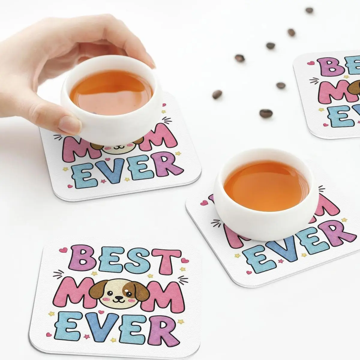 

Best Mom Ever Dog Lover Quote Coasters Leather Placemats Insulation Coffee Mats For Home Kitchen Dining Pads Set of 4