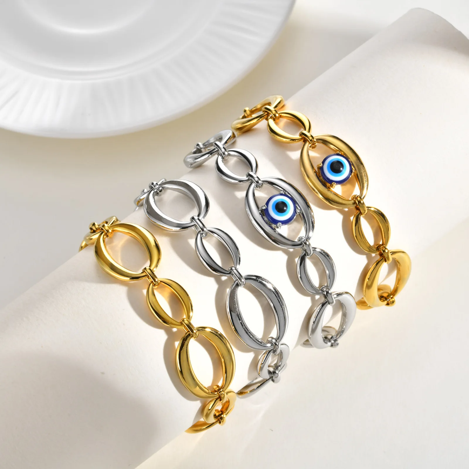 Simple and Fashionable Stainless Steel Eye Oval Link Chain Bracelet For Women Mens 15mm Wide BR-2164