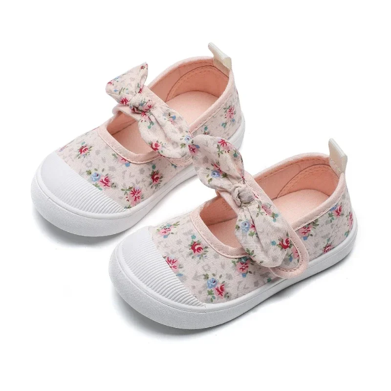 Zapatillas-Chaussures de sport décontractées pour enfants, chaussures de princesse pour filles, chaussures en toile florale pour enfants, bébé,