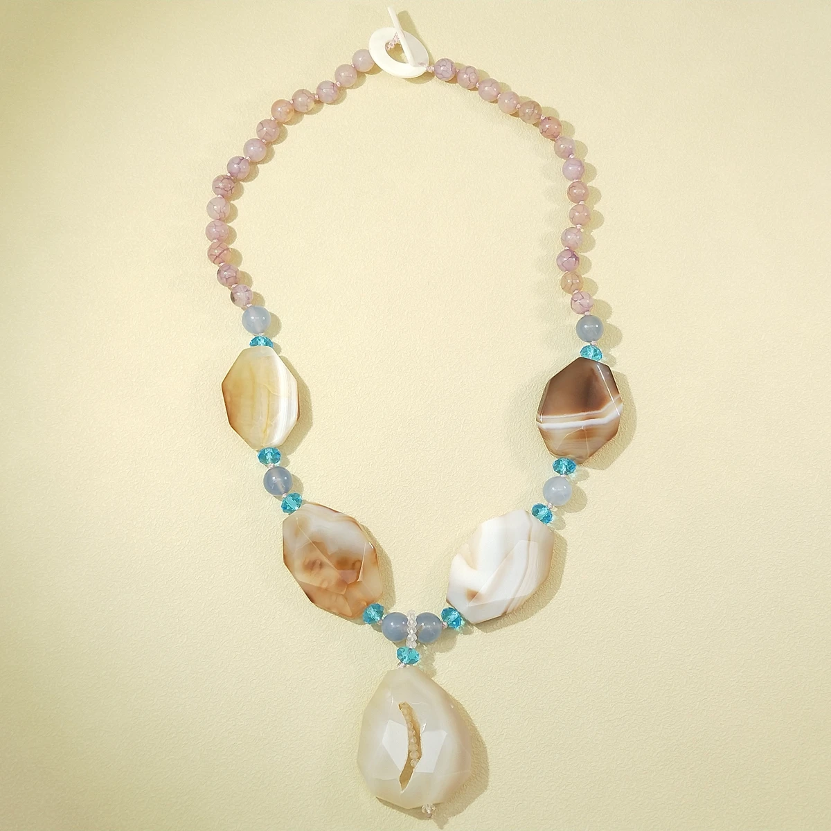 Lii Ji Real Stone Blue Crystal Agate Necklace 56cm Stock Sale Women Jewelry Gift