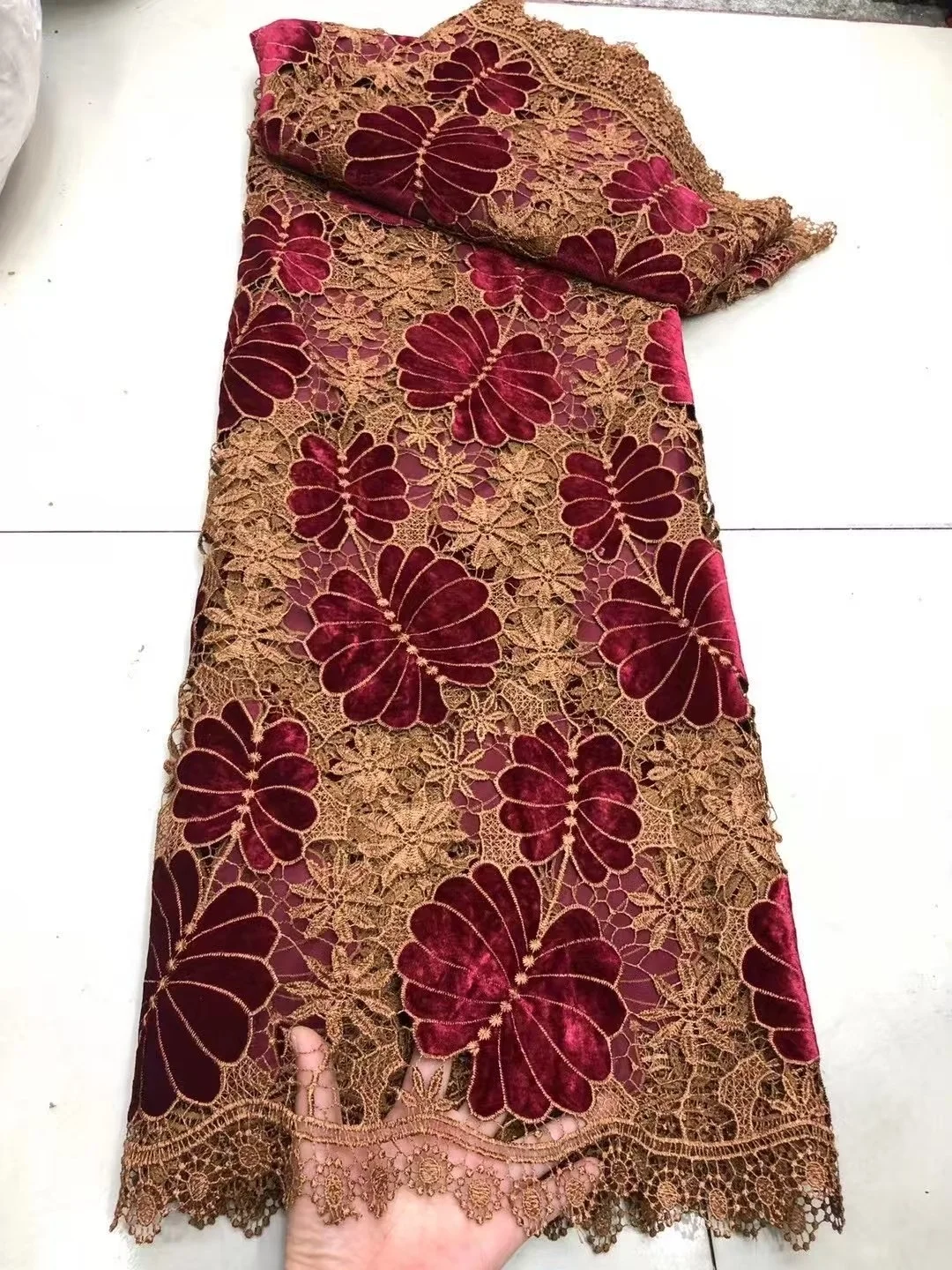 

Superbly Lush Velvet Lace Fabric High Quality Hollow out Gorgeous Embroidery Lace Fabric Exclusive Premium Velvet Guipure Lace