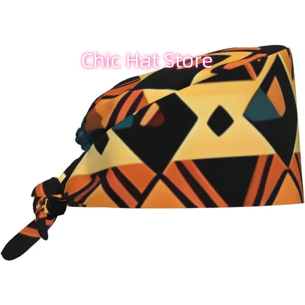 Cleaning Working Cap African Tribal Ethnic Texture Prints Chef Hat for Women & Men, Adjustable, Breathable Black