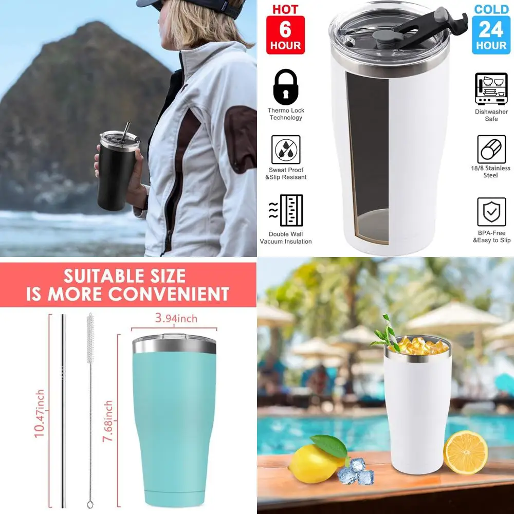 

12 Pack 30oz Stainless Steel Tumblers - Bulk Reusable Travel Mugs with Lids, Double Wall Coated for Home, Office, Outdoor Use, S