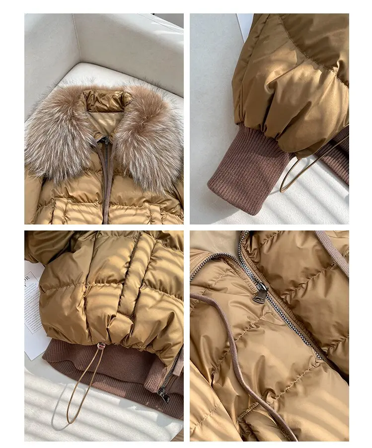 2026 Winter Real Fox Fur Collar White Duck Down Padded Down Jacket Regular Fashion Warm Big Fur Collar Women's Coat
