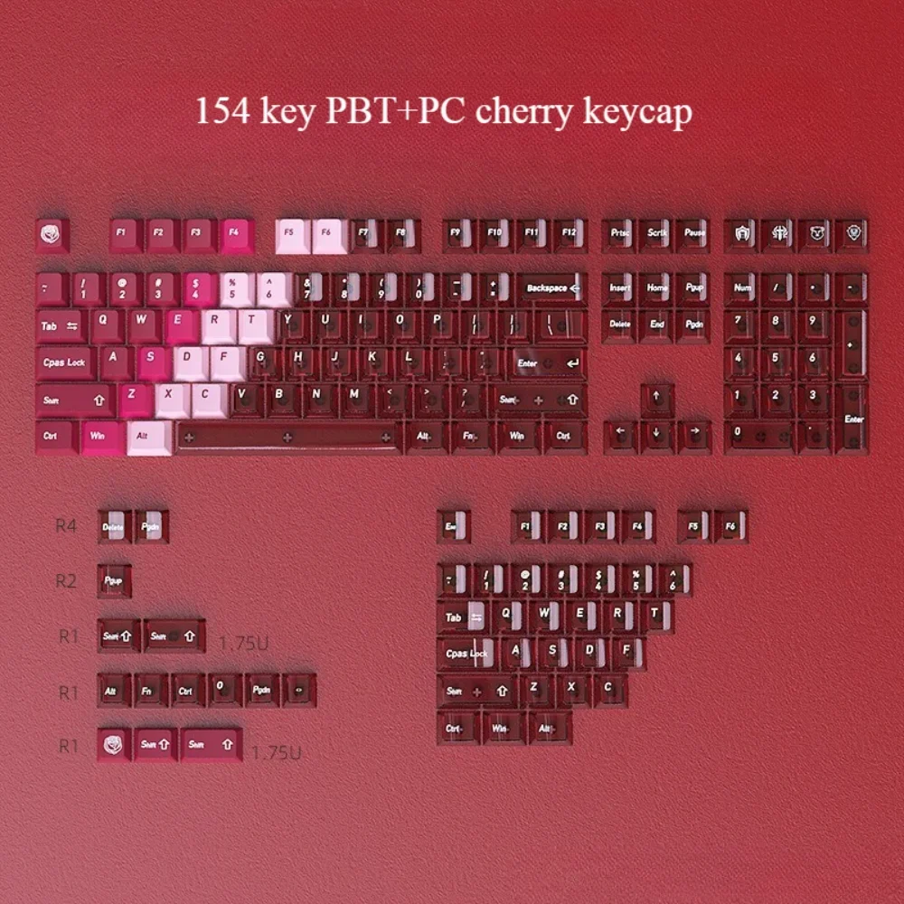 

Red/pink Splicing Keycap Set Cherry Profile PC+PBT Material Custom Keyboard Cap 150 Keys Suitable for MX Mechanical Keyboard