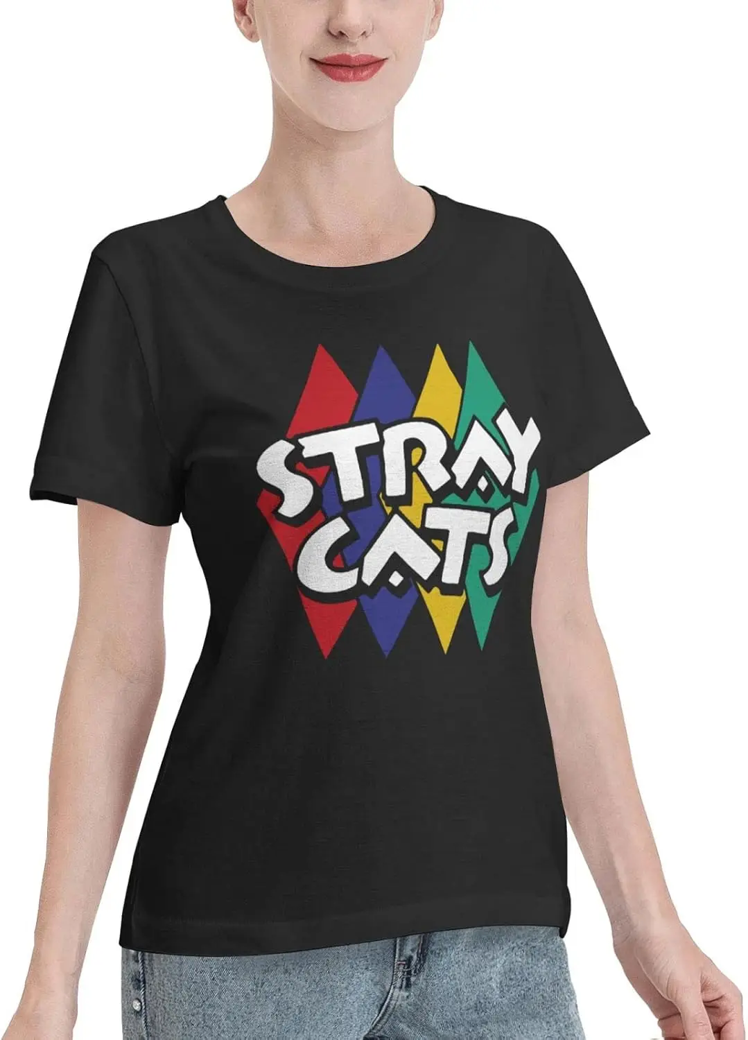 Stray Rock Cats Band T-Shirt Women's Summer Tops Cotton Short Sleeve Clothes Crewneck T Shirt