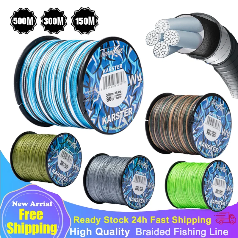 ThornsLine 4 Strands Braided Fishing Line Multifilament 300m 150m Weave Extreme 100% PE Line 20-100lb For Carp Fishing Pesca