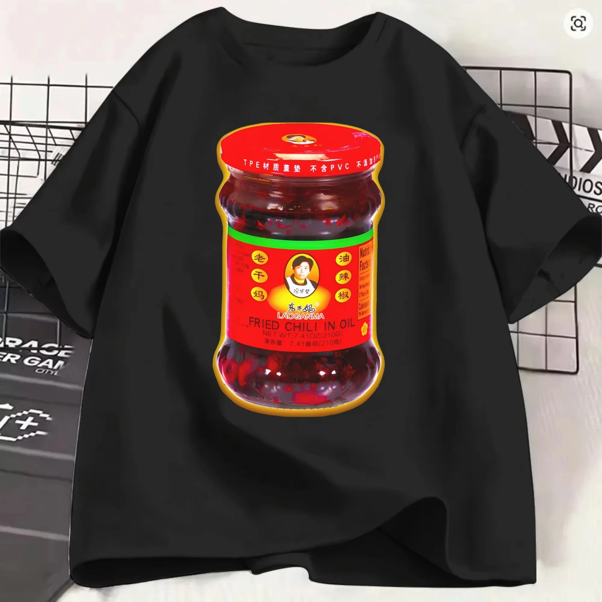 Lao Gan Ma Men Sommermode T-Shirts Chili Crisp Vintage T-Shirt Kurzarm Rundhals-T-Shirts Baumwolle Große Größen Oberteile