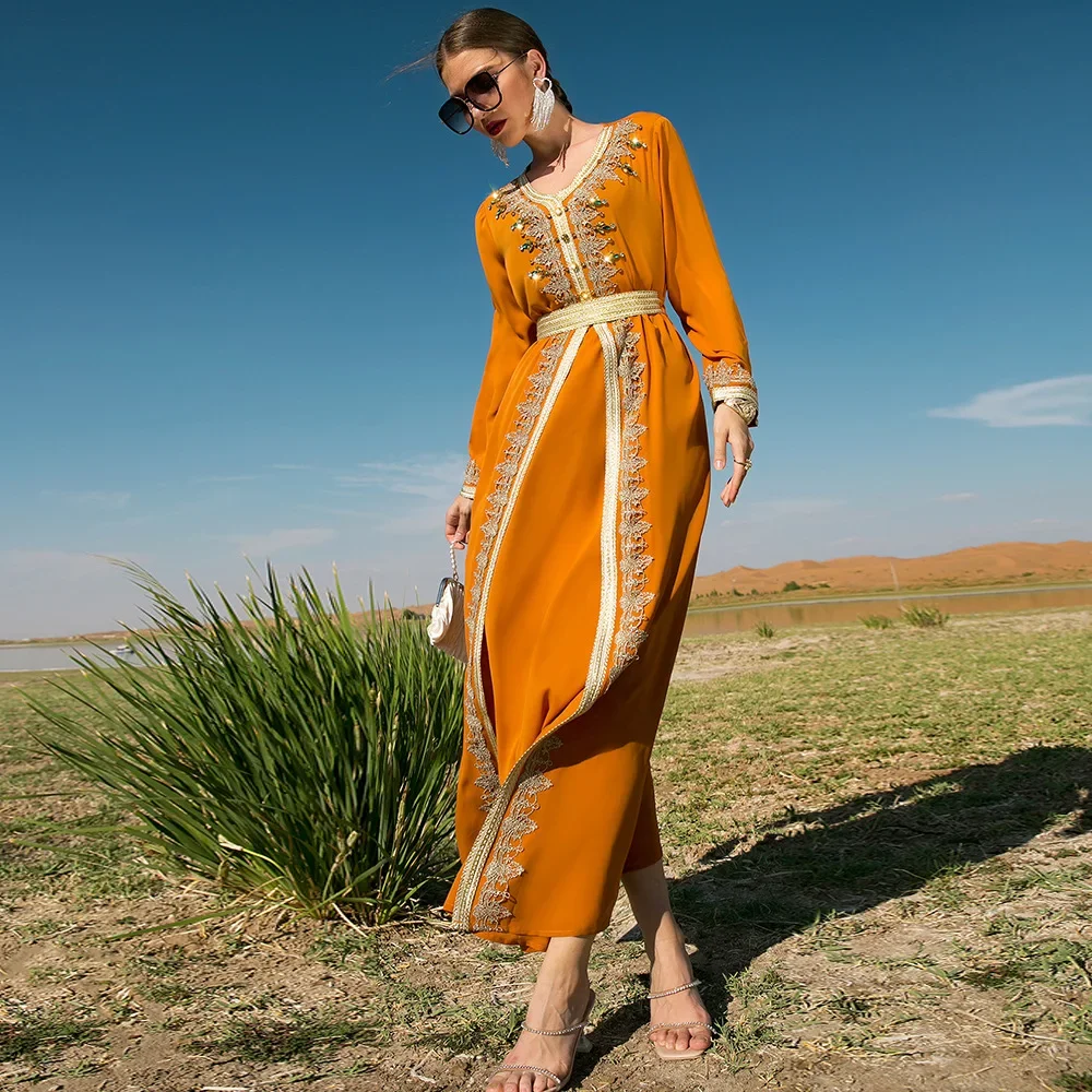 Nouveaux diamants Abaya Robe de soirée Robe de soirée broderie Robe femmes musulmanes dubaï caftan Eid Ramadan Islam Jalabiya marocain Caftan