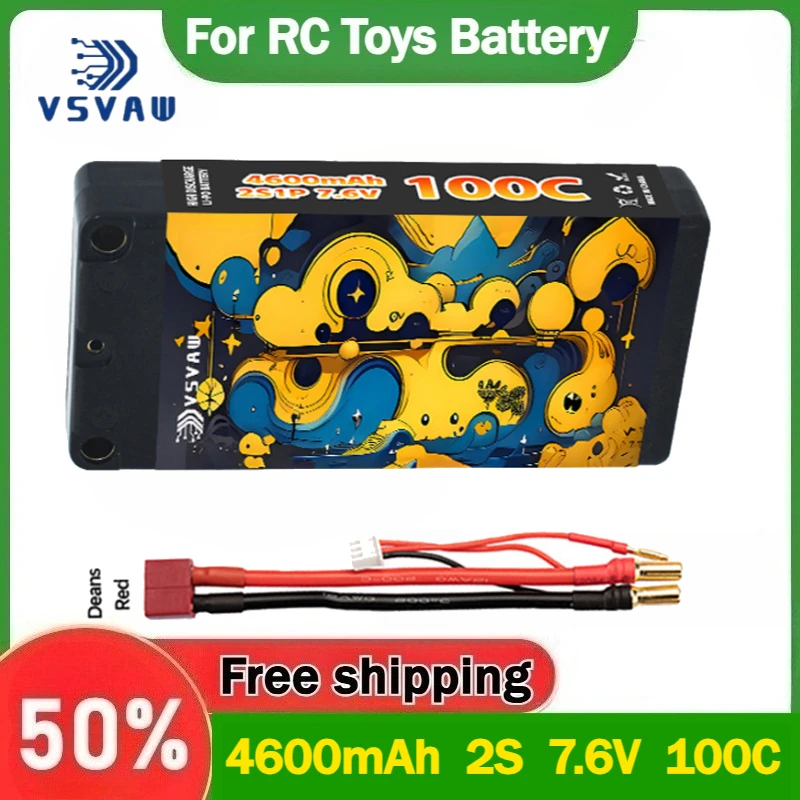 

【Fast Delivery】VSVAW 4600mAh 2S 7.6V 100C RC Lipo Battery for 1/10 Remote Control Car Climbing Car Model Thin Lithium Battery HV