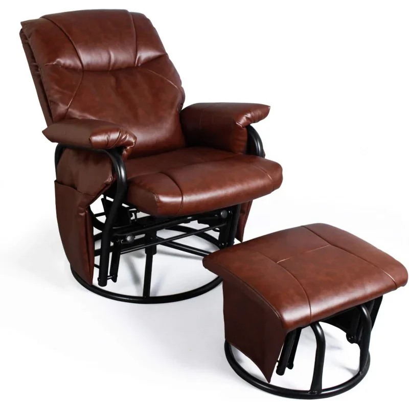 

JIASTING Recliner Chair with Ottoman Living Room Chairs Faux Leather Glider Chair 360 Degree Rotation Leisure and Relaxation Fur