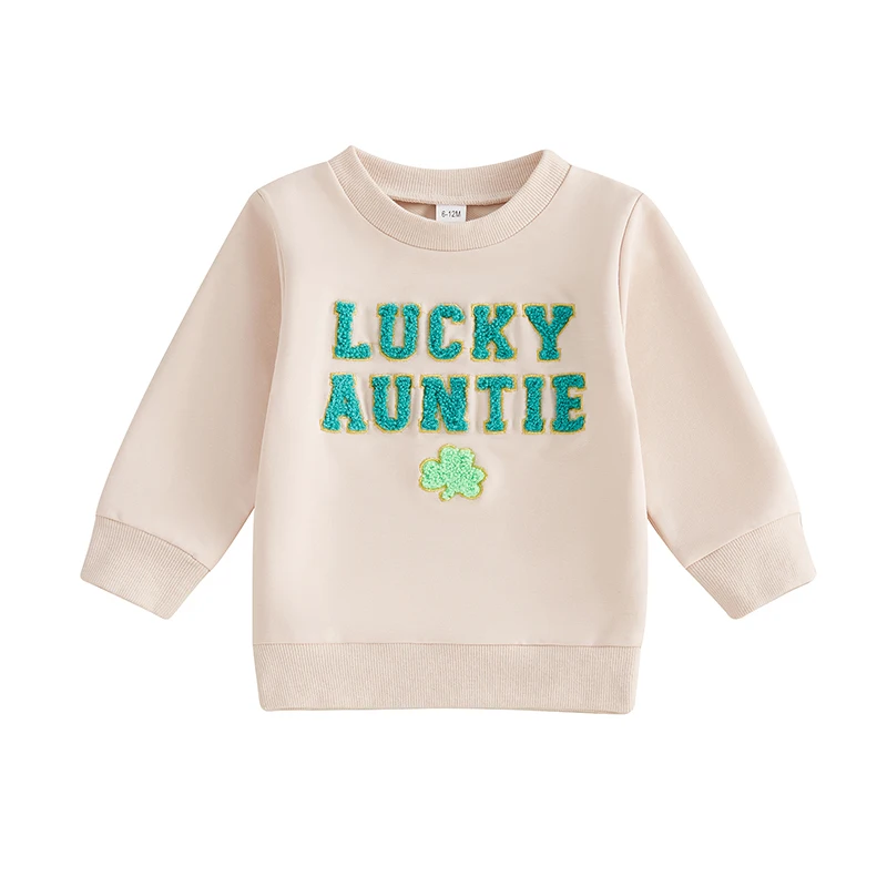 Toddler Boy Girl Irish Festival Sweatshirt Letter Shamrock Embroidery Long Sleeve Round Neck Pullover Loose Tops