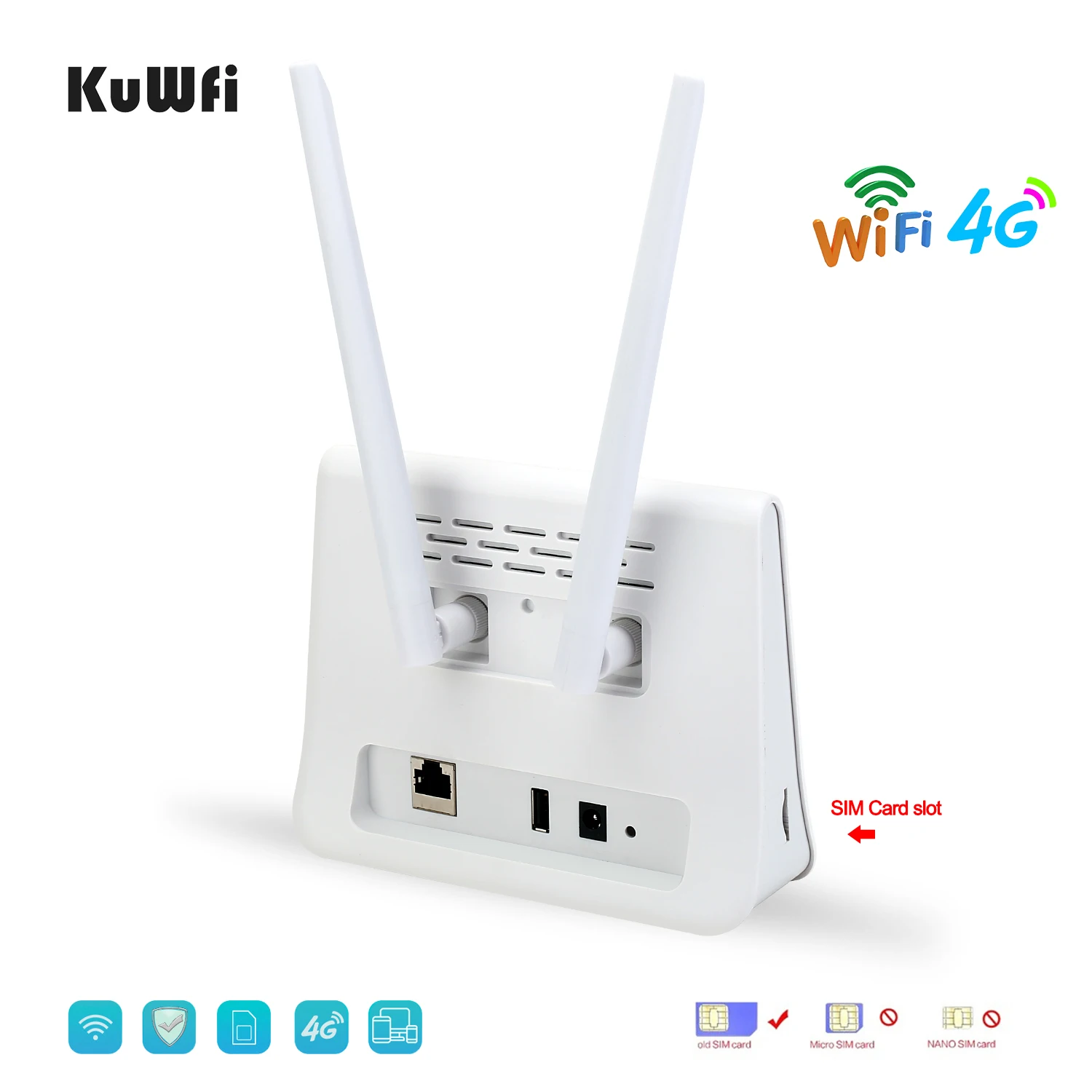 Imagem -02 - Kuwfi 4g Wifi Router 150mbps Lte Cpe Cat4 4g Cartão Sim Router Mobile Wifi Hotspot Suporte 4g para Lan Port 32 Usuários Wifi