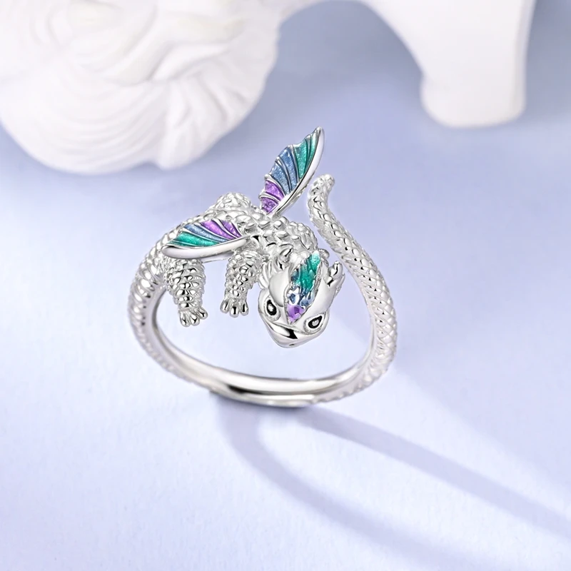 Original offene Ringe aus 925er-Sterlingsilber mit Feuerdrache für Damen und Mädchen, Schmuck, Geburtstag, Jahrestag, Geschenke