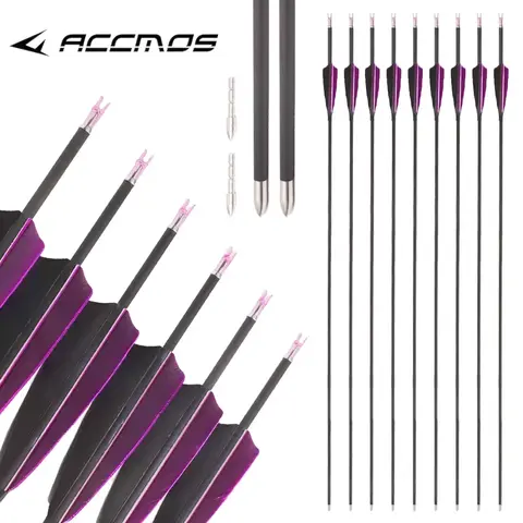 6/12/18pc ID4.2mm Pure Carbon Arrow 28''30''31''Shaft Spine 300 400 500 600 700 800 900 1000 1100 1300 1500 1800with 4"feather