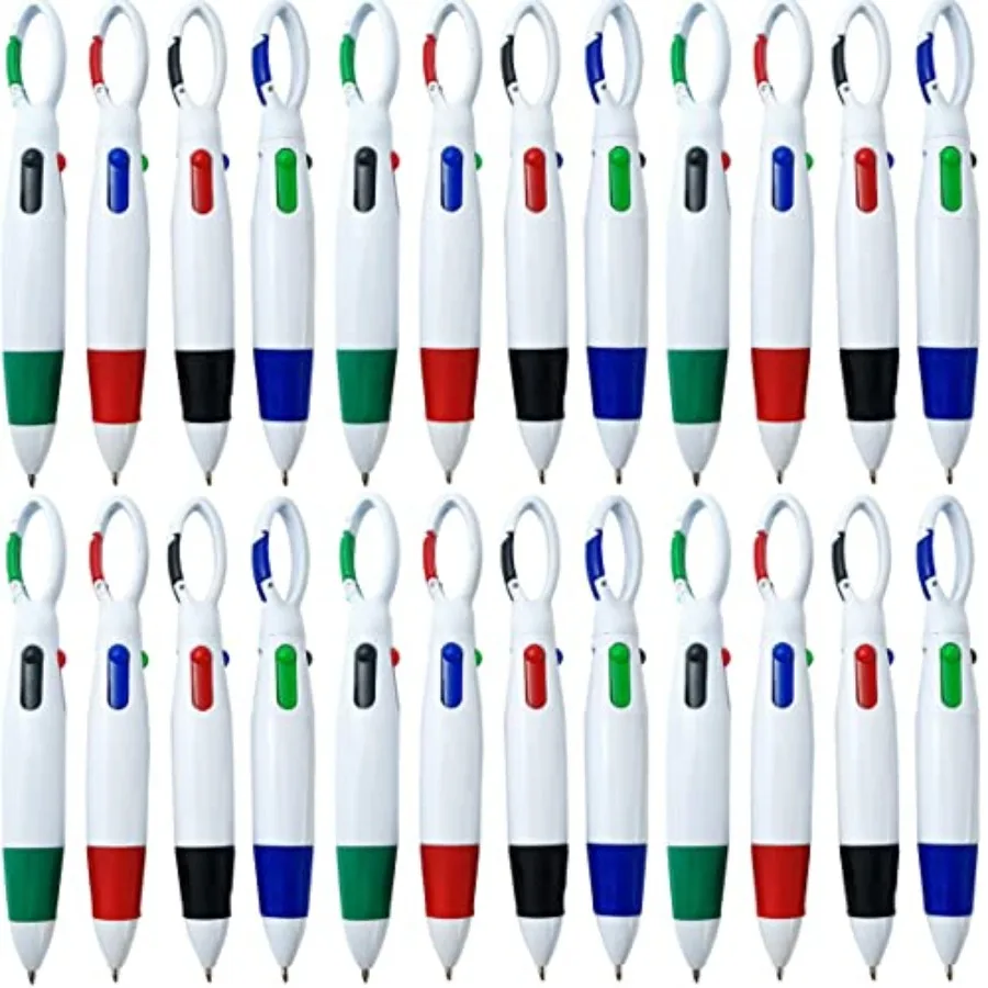 

24 шт., пластиковые ручки-карабины, 4 в 1, выдвижные шариковые ручки, мульти-ручки с пряжкой, брелок сверху для офиса, школы, су