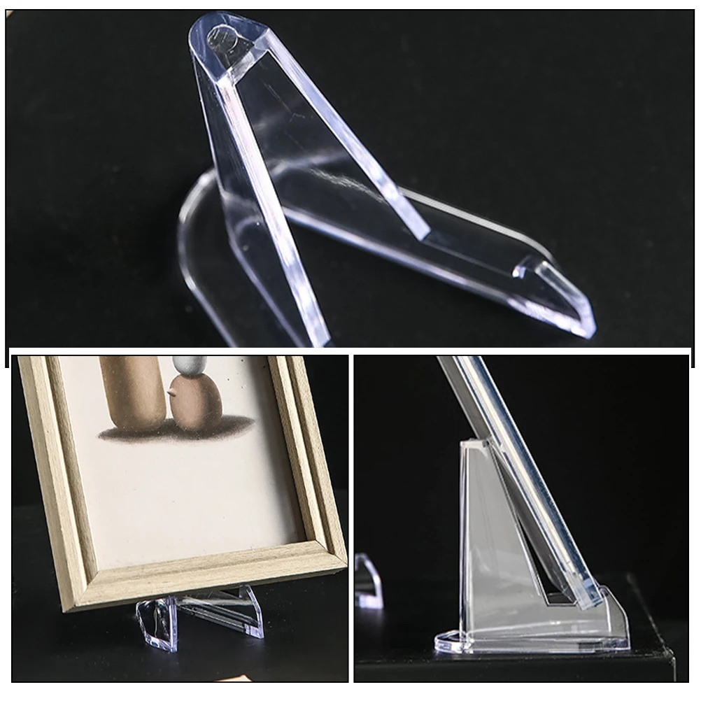 

10pcs Clear Acrylic Display Stands Photo Stand Strong Simple Easel Large Base Plate Picture Postcard Artwork Wedding