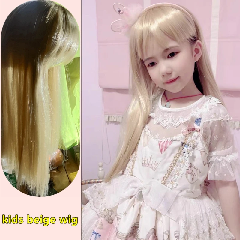 Parrucca Beige per bambini accessori per capelli biondi per bambini parrucchino dorato chiaro copricapo copricapo per adolescenti copricapo per