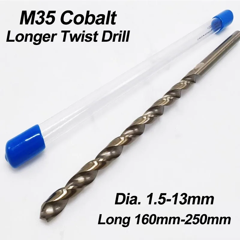 

1PC 1.5mm-13mmx160mm-250mm OAL HSSCO 5% Cobalt M35 Long Twist Drill Bits For Stainless Steel Alloy Steel & Cast Iron