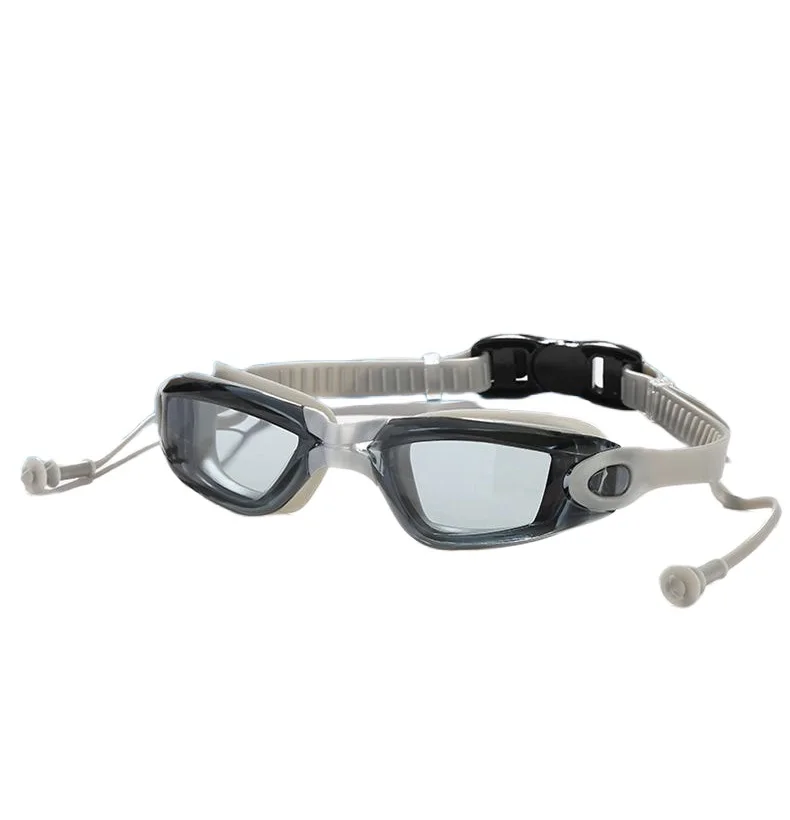 Professionelle Schwimmbrille mit verbundenen Ohrstöpseln, HD-UV-Schutz, beschlagfrei, Wassersportbrille, Silikon für Schwimmbad